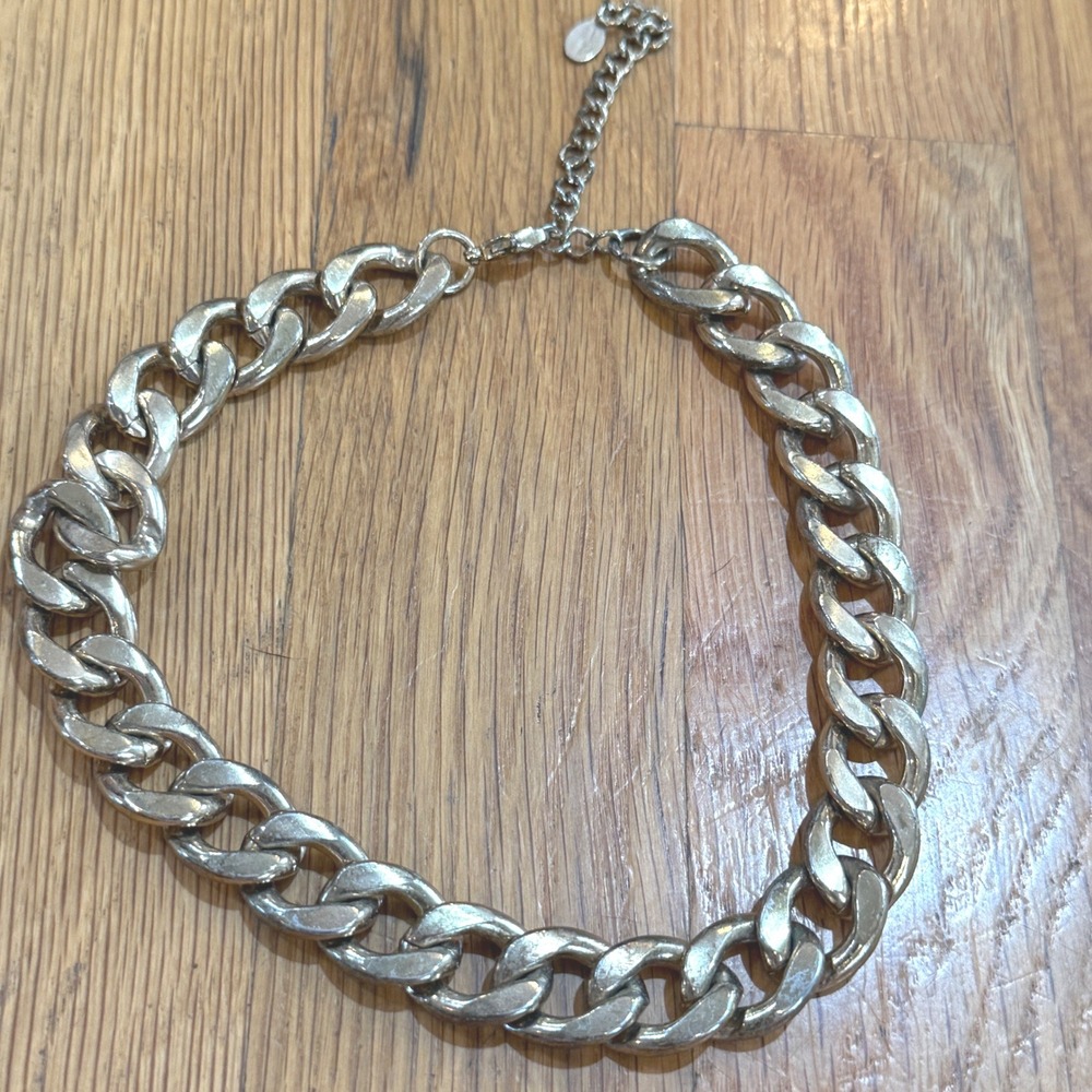 Aldo Chunky Curb Chain Necklace Silver Tone Heavy Statement Link Adjustable 17in